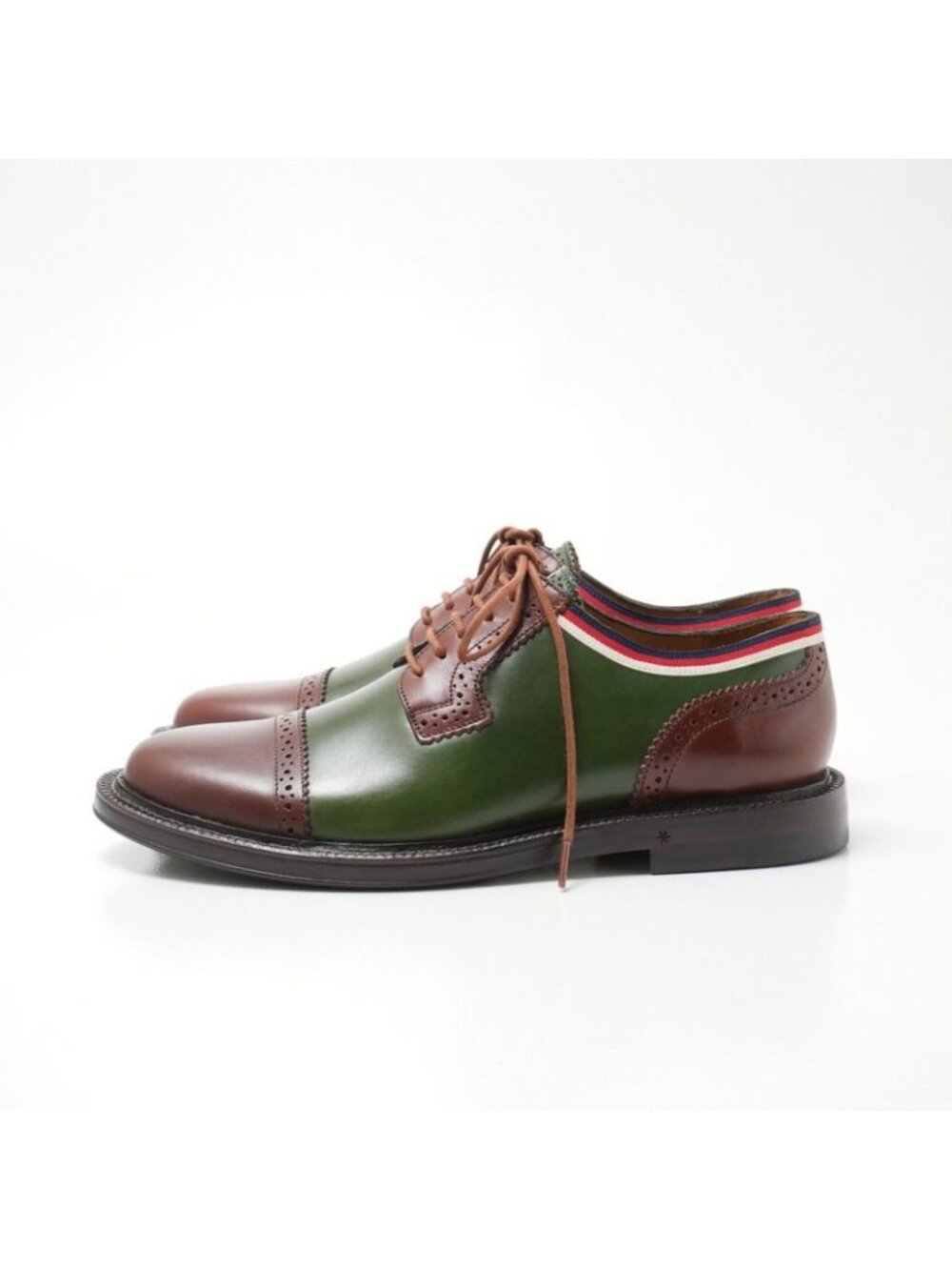 Gucci 5 Leather Shoes Dress Lace Up Green Brown - Picture 2 of 7